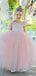 Elegant One Shoulder Light Pink A-line Long Flower Girl Dresses, FGS186