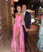 Pink Strapless Sleeveless Side Slit A-line Long Prom Dress, PD3754