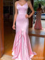 Elegant Pink V-neck Spaghetti Strap Mermaid Long Prom Dress,PD381946