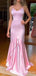 Elegant Pink V-neck Spaghetti Strap Mermaid Long Prom Dress,PD381946