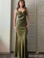 Elegant Dusty Sage V-neck Straps Mermaid Long Prom Dress,PD381950