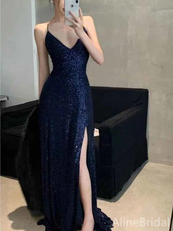 Sexy V-neck Spaghetti Strap Mermaid Long Prom Dress,PD381954