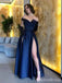 Elegant V-neck Off-the-Shoulder Side-Slit A-line Long Prom Dress,PD381962