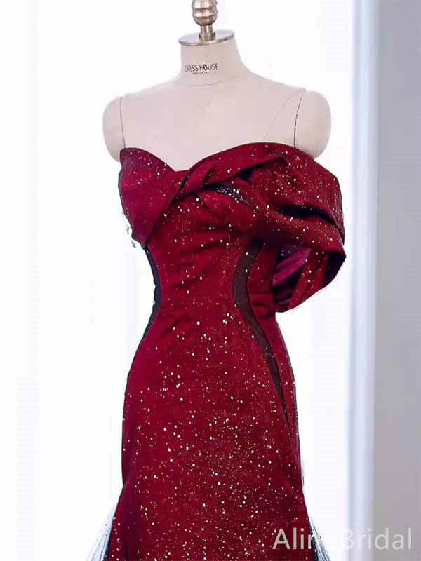 Gorgeous Burgundy Strapless Mermaid Long Prom Dress,PD381965