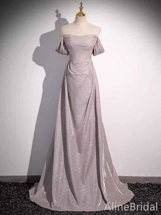 Elegant Lavender Off-the-Shoulder Strapless A-line Long Prom Dress, PD381967