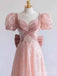 Elegant Pink V-neck Ruffles A-line Long Prom Dress,PD381968