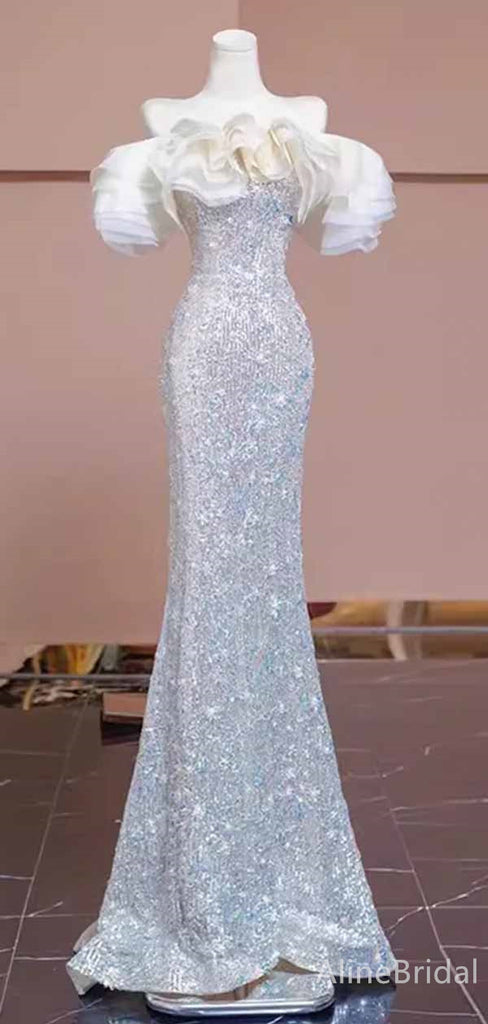 Gorgeous Sequlins Ruffles Strapless Mermaid Long Prom Dress,PD381970