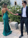 Sexy V-neck Dark Green Spaghetti Strap Mermaid Long Prom Dress,PD381974