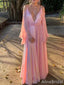 Sexy Deep V-neck Spaghetti Strap Long Sleeves A-line Long Prom Dress,PD381981