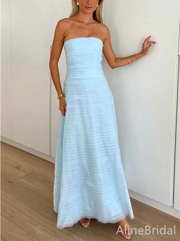 Elegant Baby Blue Strapless A-line Long Prom Dress,PD381984