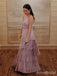 Elegant Purple V-neck Spaghetti Strap A-line Long Prom Dress,PD381990