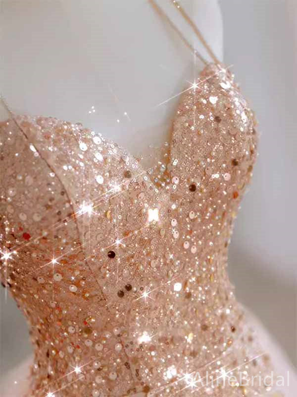 Sparkly Sequins Sweetheart Spaghetti Strap Mermaid Long Prom Dress,PD381995