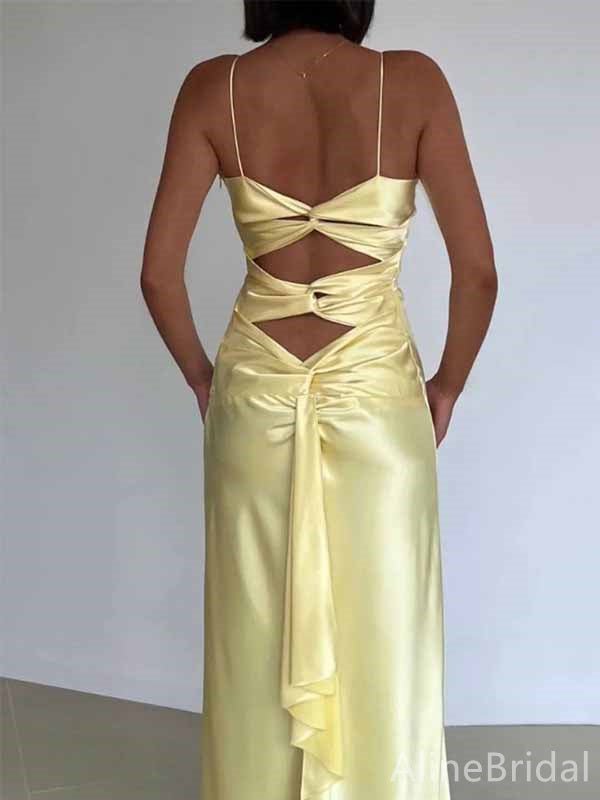 Elegant Yellow V-neck Spaghetti Strap Mermaid Long Prom Dress,PD382015