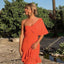 Elegant One Shoulder Burnt Orange Ruffle Mermaid Long Prom Dress, PD3635