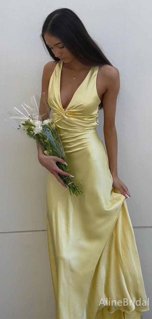 Elegant Yellow V-neck Mermaid Long Prom Dress,PD382030