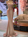 Elegant champagne V-neck Spaghetti Strap Mermaid Long Prom Dress,PD382031