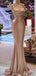 Elegant champagne V-neck Spaghetti Strap Mermaid Long Prom Dress,PD382031