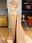 Gorgeous Champagne Strapless Side Slit Mermaid Long Prom Dress,PD382033