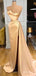 Gorgeous Champagne Strapless Side Slit Mermaid Long Prom Dress,PD382033