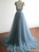 Elegant V-neck Grey A-line Long Prom Dress,PD382037