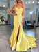 Elegant Yellow Sweetheart Side Slit Strapless Mermaid Long Prom Dress,PD382047