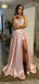 Elegant Spaghetti Strap Lace Split Side A-line Long Prom Dress,PD382060