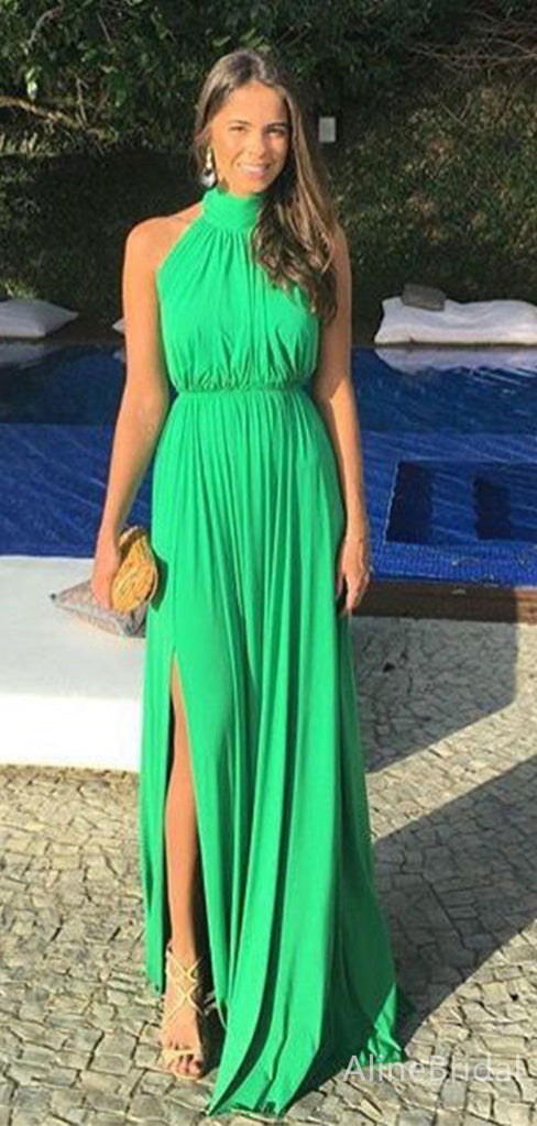 Simple Green Split Side A-line Long Prom Dress,Evening Dress,PD382068