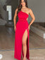 Elegant One Shoulder Side Slit Red Mermaid Long Prom Dress,Evening Dress,PD382072