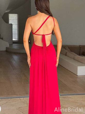 Bold Red One-Shoulder Backless Long Mermaid Prom Dress with Slit, Evening Dress, PD382072