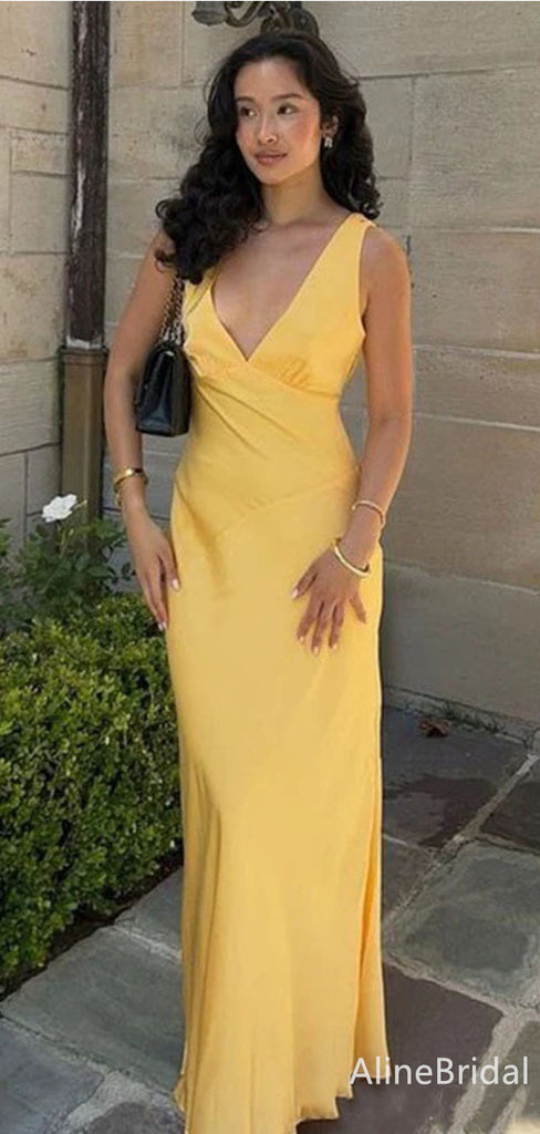 Elegant V-neck Yellow Mermaid Long Prom Dress,Evening Dress,PD382115