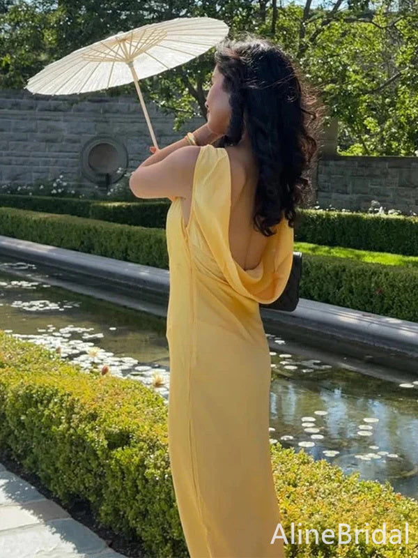 Elegant V-neck Yellow Mermaid Long Prom Dress,Evening Dress,PD382115