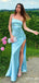 Gorgeous One Shoulder Spaghetti Strap Side Slit Mermaid Long Prom Dress,Evening Dress,PD382118