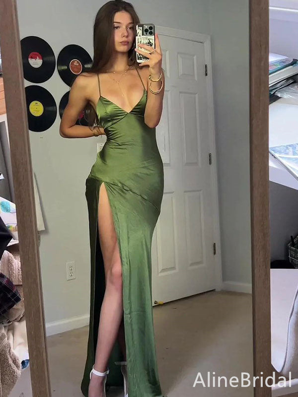 Sexy V-neck Spaghetti Strap Side Slit Mermaid Long Prom Dress,Evening Dress,PD382121