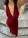 Gorgeous V-neck Burgundy Mermaid Long Prom Dress,Evening Dress,PD382128