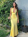 Sexy V-neck Halter Yellow Mermaid Long Prom Dress,Evening Dress,PD382143