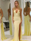 Sexy V-neck Halter Split Side Yellow Mermaid Long Prom Dress,Evening Dress,PD382146