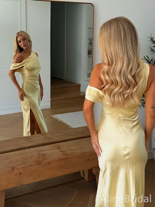 Gorgeous One Shoulder Split Side Yellow Mermaid Long Prom Dress,Evening Dress,PD382147