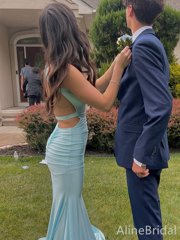 Sexy V-neck Backless Pleats Mermaid Long Prom Dress,Evening Dress,PD382217