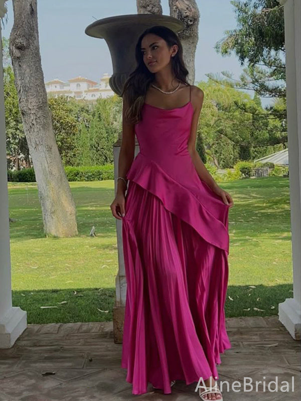 Sparkly V-neck Spaghetti Strap Pleats A-line Long Prom Dress,Evening Dress,PD382220