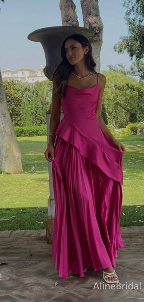 Sparkly V-neck Spaghetti Strap Pleats A-line Long Prom Dress,Evening Dress,PD382220