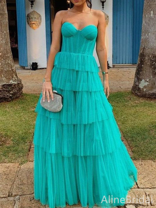 Elegant Sweetheart Strapless Green A-line Long Prom Dress,Evening Dress,PD382221