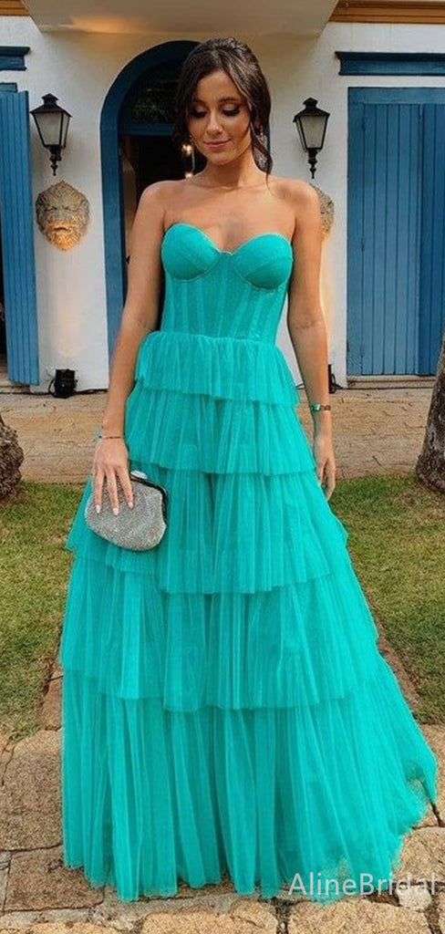 Elegant Sweetheart Strapless Green A-line Long Prom Dress,Evening Dress,PD382221