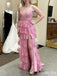 Gorgeous V-neck Spaghetti Strap Backless Lace Appliques Side Slit A-line Long Prom Dress,Evening Dress,PD382226