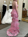 Gorgeous V-neck Spaghetti Strap Backless Lace Appliques Side Slit A-line Long Prom Dress,Evening Dress,PD382226