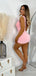 Simple Pink V-neck A-line Short Mini Homecoming Dress, HD3170