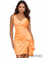 Elegant One Shoulder Pleated Ruffle Side Slit Orange Soft Satin Short Homecoming Dress, Prom Dress, PD382256