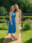 Elegant Cowl Neck Spaghetti Straps Light Yellow Soft Satin Maxi Long Mermaid Prom Dress, Bridesmaid  dress, PD382236
