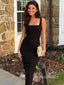 Simple Square Black Column Midi Dress, PD382235