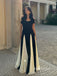 Elegant Spaghetti Straps Black& White Solid  Patchwork A-line Maxi Prom Dress， Formal Dress, PD382244