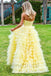 Yellow Elegant Strapless Sleeveless A-line Long Prom Dress, PD3628